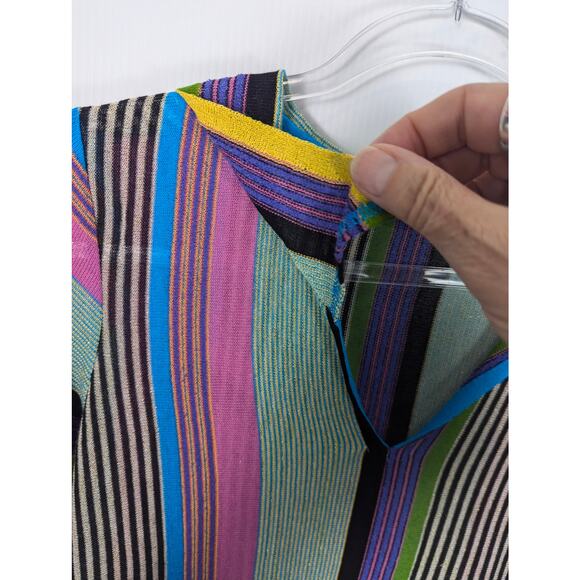 VTG Y2K Striped Metallic Knit Collar Sheer Sweater Retro Festival Top SZ 38 SEE - Picture 8 of 9